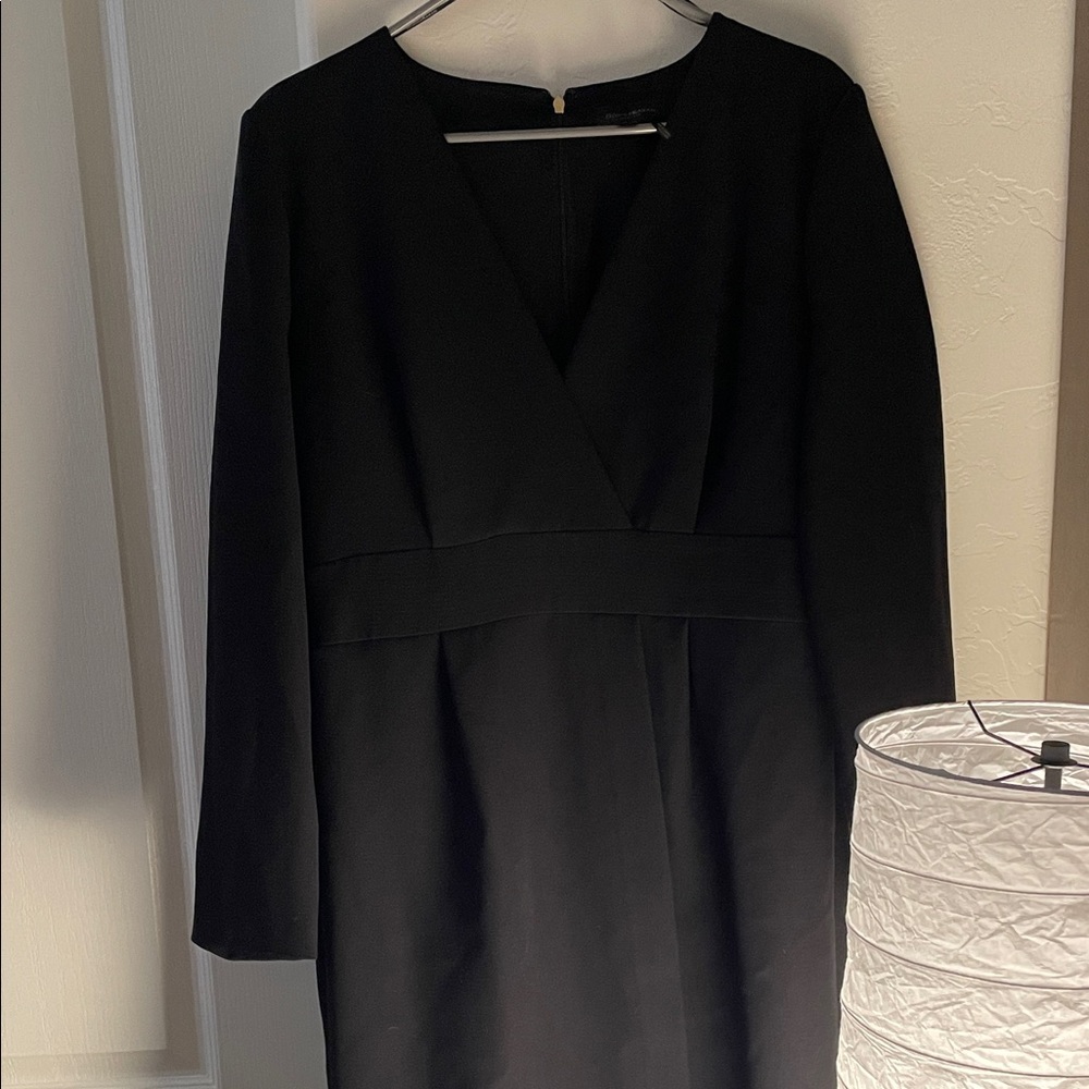 Donna Karan Classic Black Faux Wrap Long Sleeve Dress.  Size 14